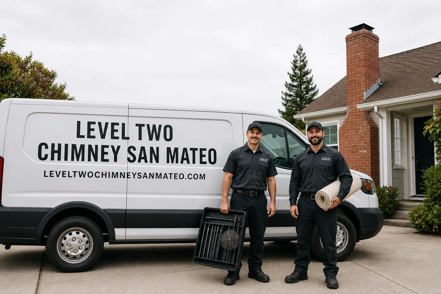 Level Two Chimney San Mateo chimney cleaning service vehicle and crew in San Mateo, CA